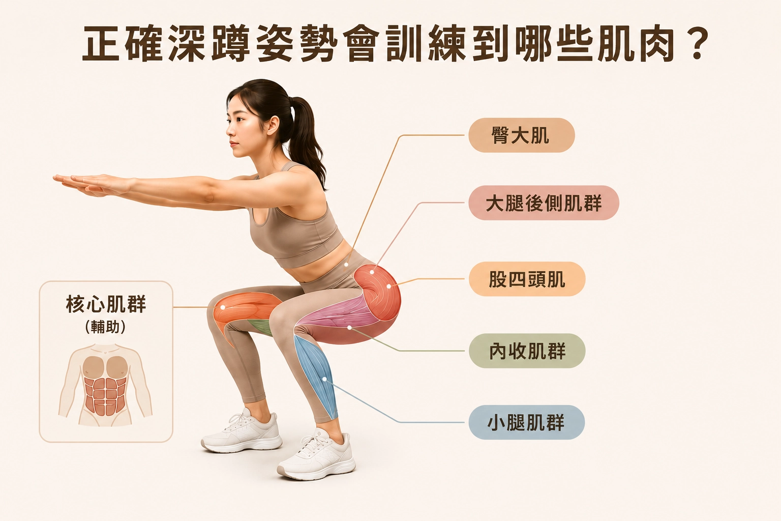 正確深蹲姿勢會訓練到哪些肌肉？
