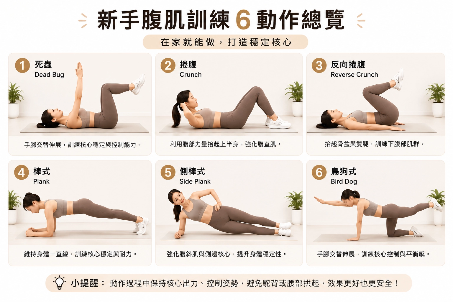 新手腹肌訓練6動作總覽