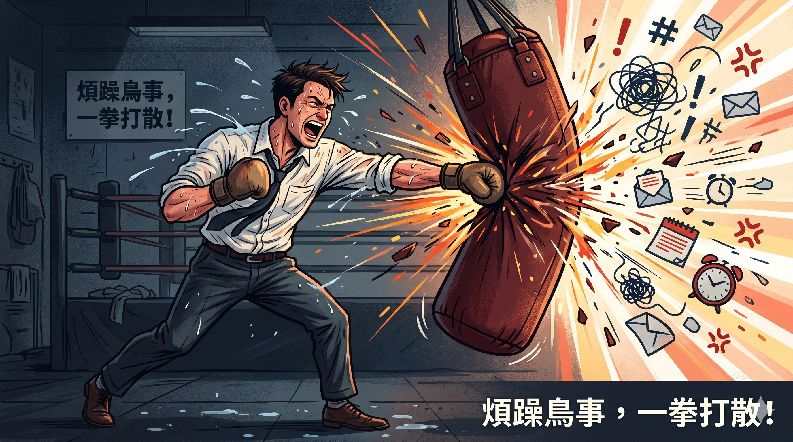 拳擊打沙包紓壓，把一整天的壓力一拳打進沙包