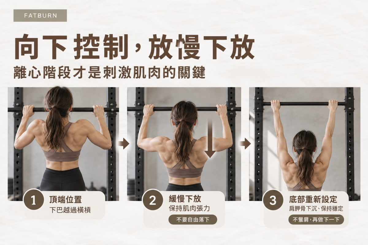 引體向上正確姿勢:向下控制
