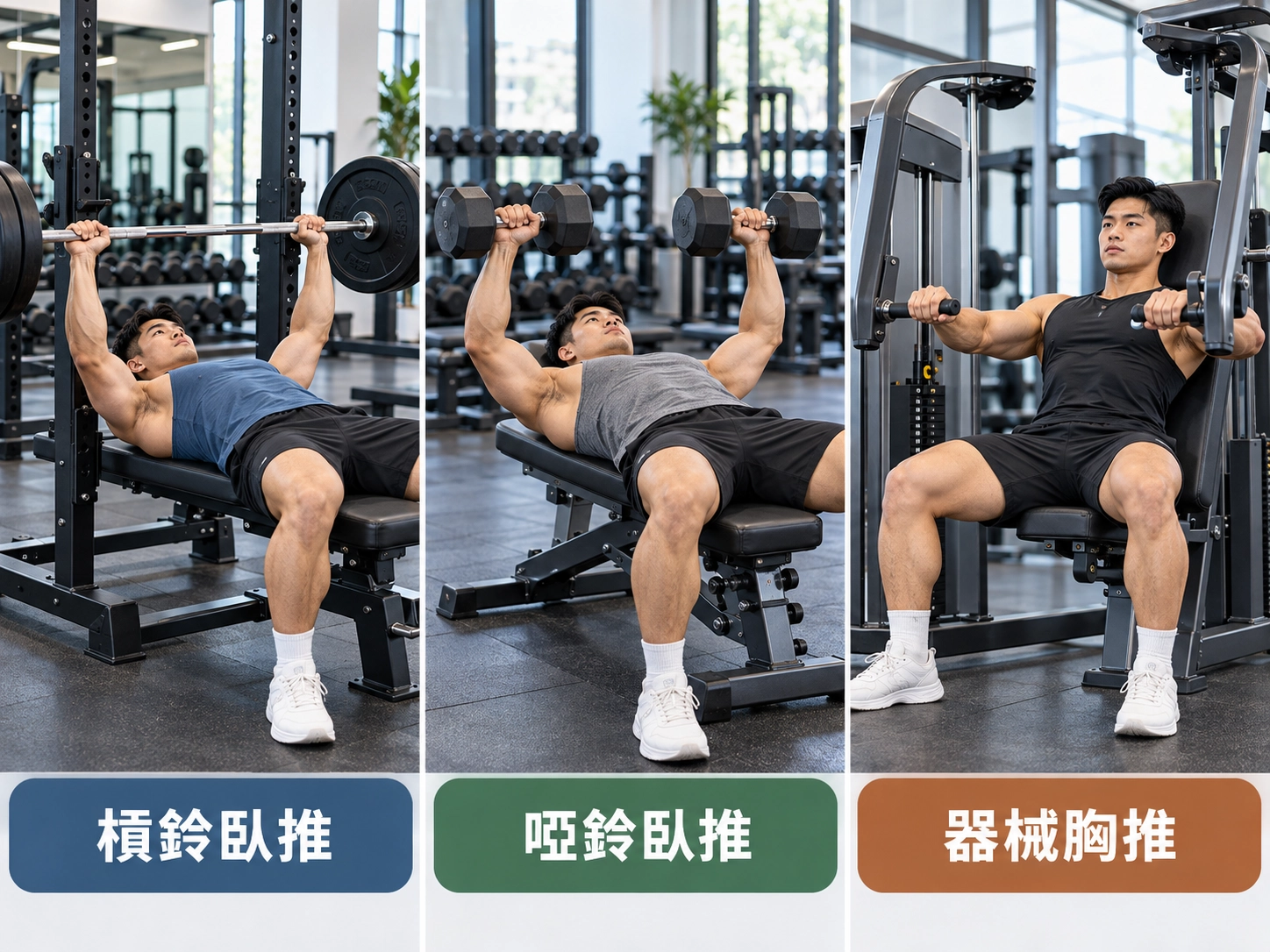 槓鈴臥推|啞鈴臥推|器械胸推